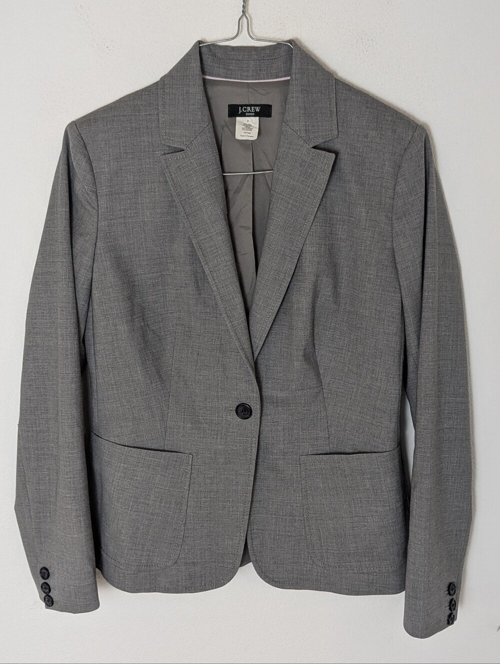 J.Crew women's luxury wool strethy blazer Jacket size 2 gray business casual EUC